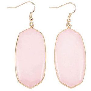 Natural Gemstone Quartz Oval Rhombus ROSE EARRINGS
